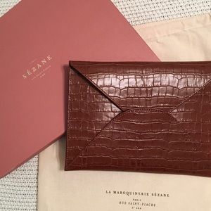 Sezane Croc Embossed Olivia Leather Clutch